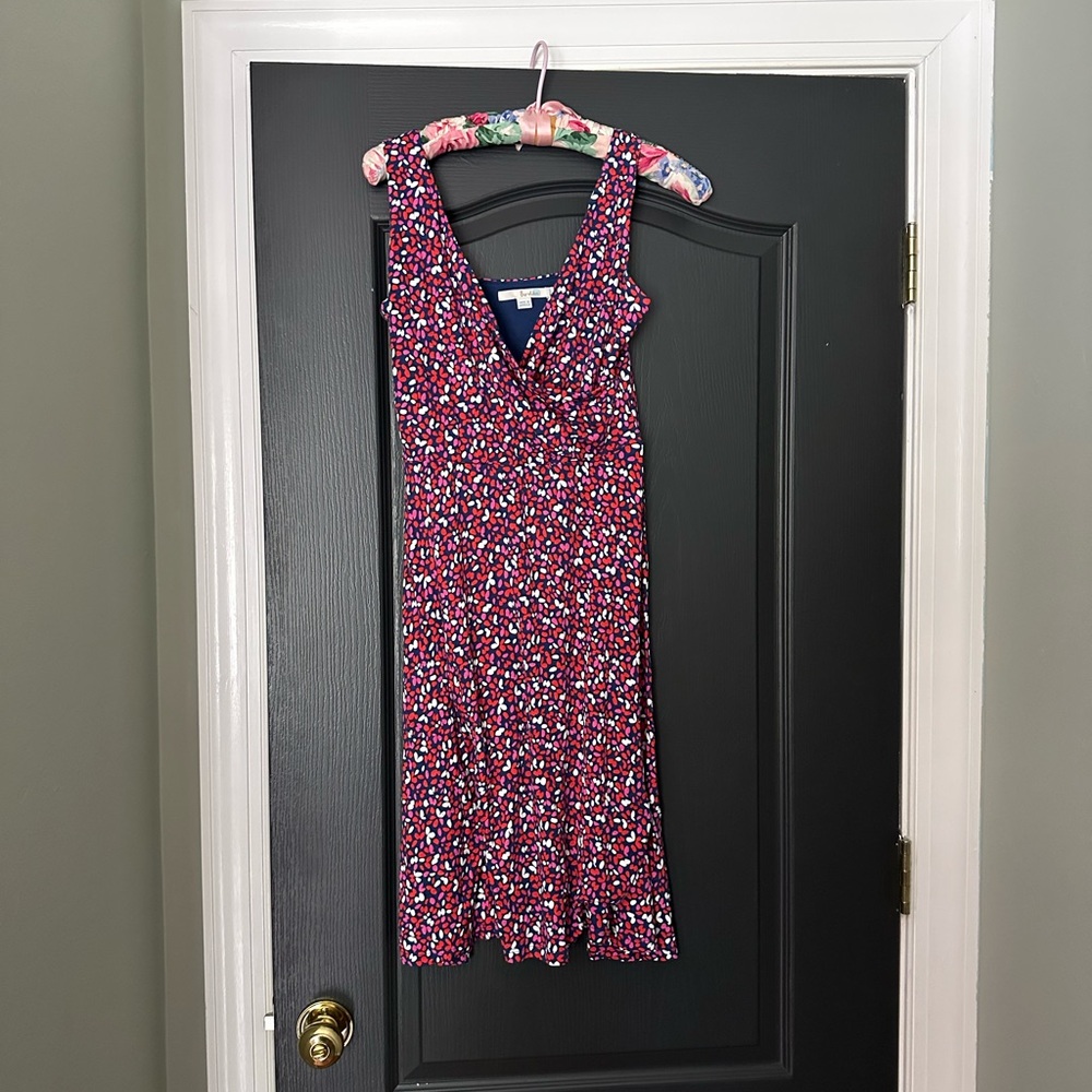Sleeveless Jersey V-Neck Floral Boden Dress | Size 8P